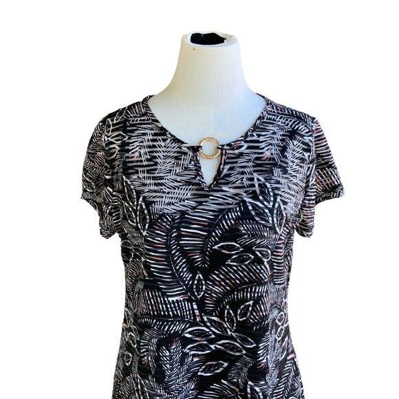 new directions Tops - NEW DIRECTIONS 2 PIECE TOP M BLACK MULTI COLORS ABSTRACT POLY BLEND OFFICE WEAR